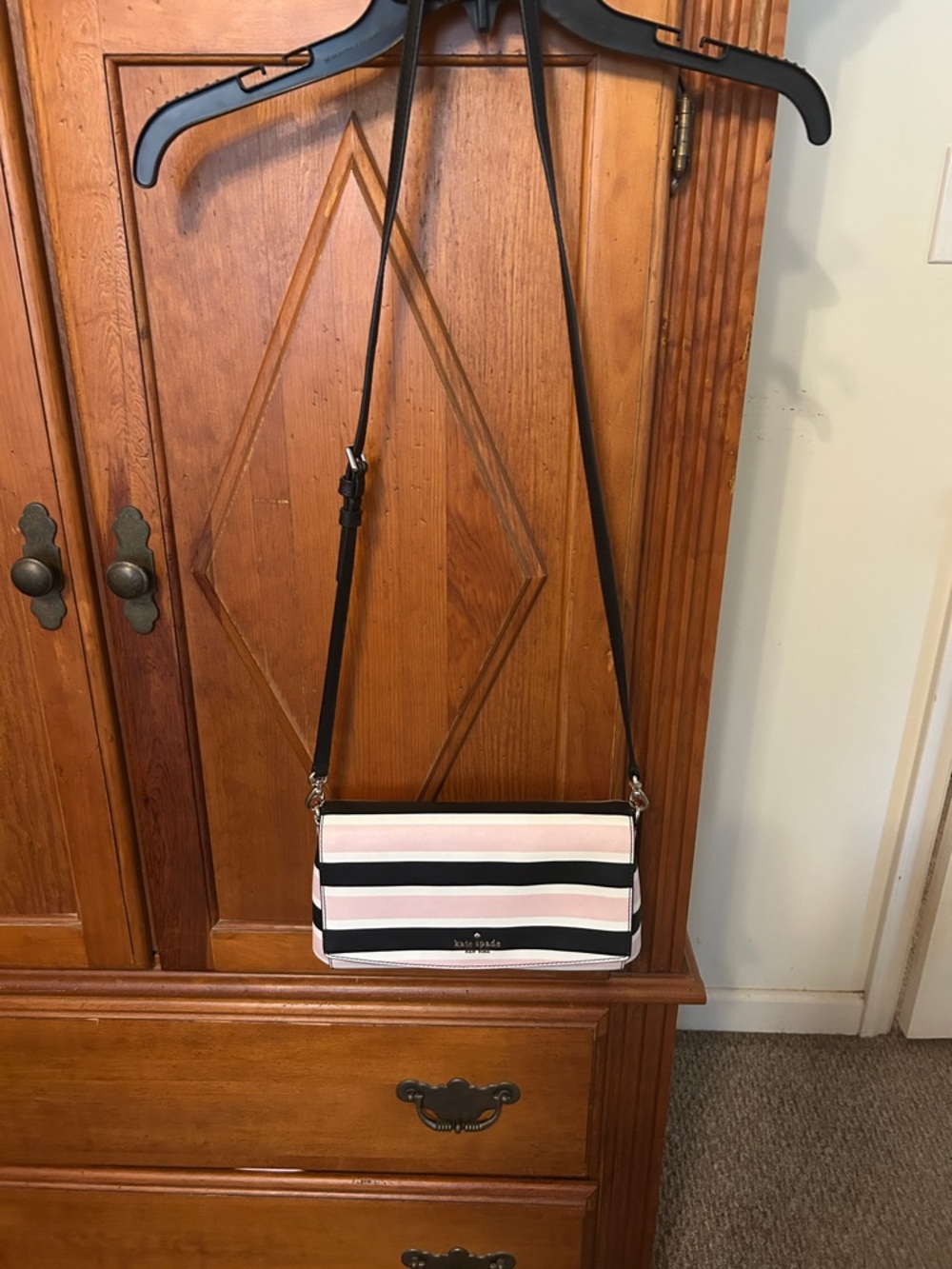 kate spade Pink and Black Striped Crossbody
